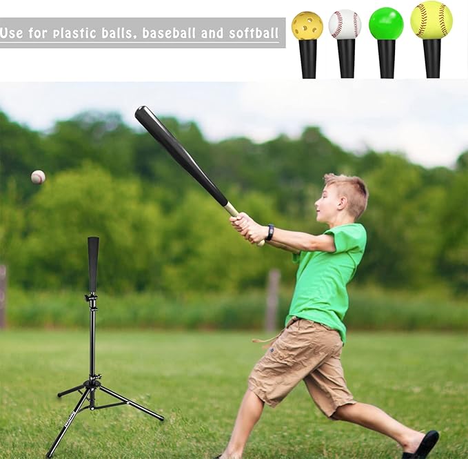 Batting Tee Baseball Tee,Softball Travel Portable Tee Tripod Stand Rubber Tee for Batting Training Practice with Carrying Bag