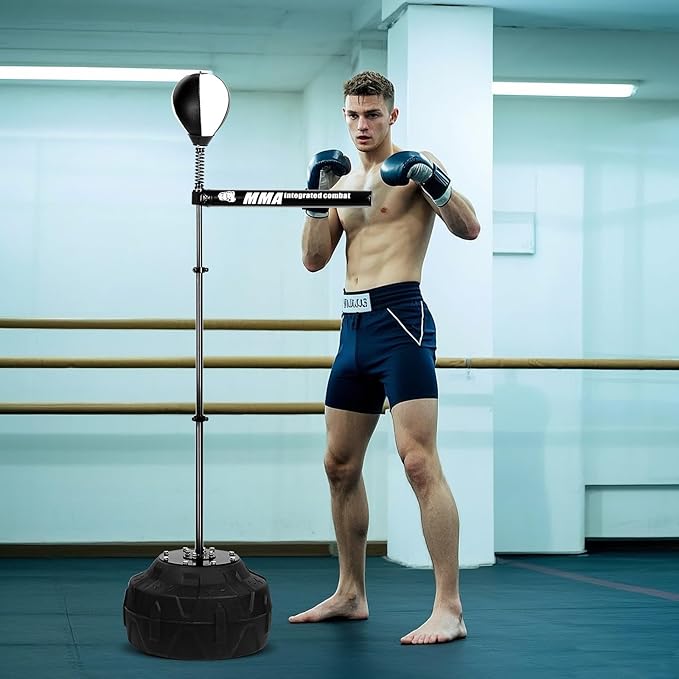 INNOLIFE Spinning Bar Boxing 360°Black White Speed Trainer Free Standing Punching Bag Adjustable Height Ideal for Adults and Youth Enhance Reflexes and Boxing Skills