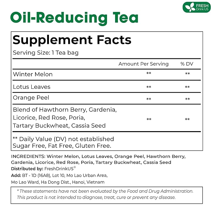 FRESHDRINKUS, 30 Packs of Oil Reducing Tea, Oil Cleansing for Liver, 10 Herbal Ingredients, Traditional Recipe Tea for Liver, 100% Natural, Easy Brewing, Steep Repeatedly (30 Packs)