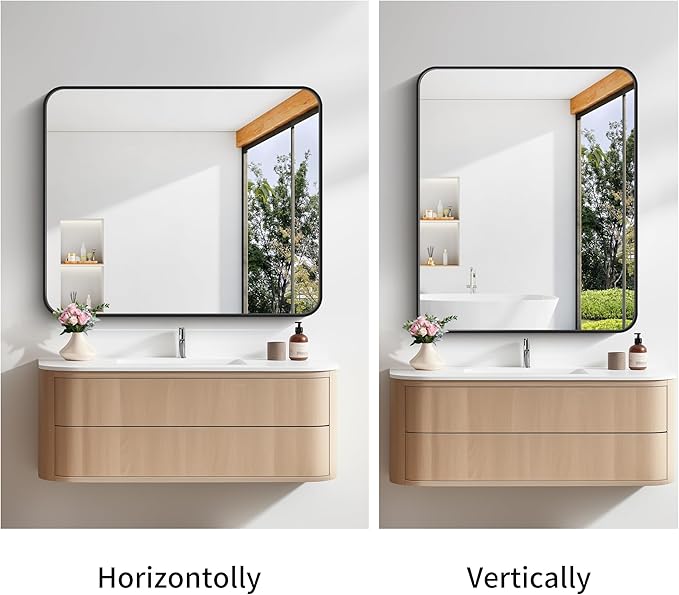 FORBATH Bathroom Mirror 30" x 36", Rectangle Black Bathroom Mirror with Black Aluminum Frame Rounded Corner, Wall Mounted Mirror for Bedroom Entryway Living Room