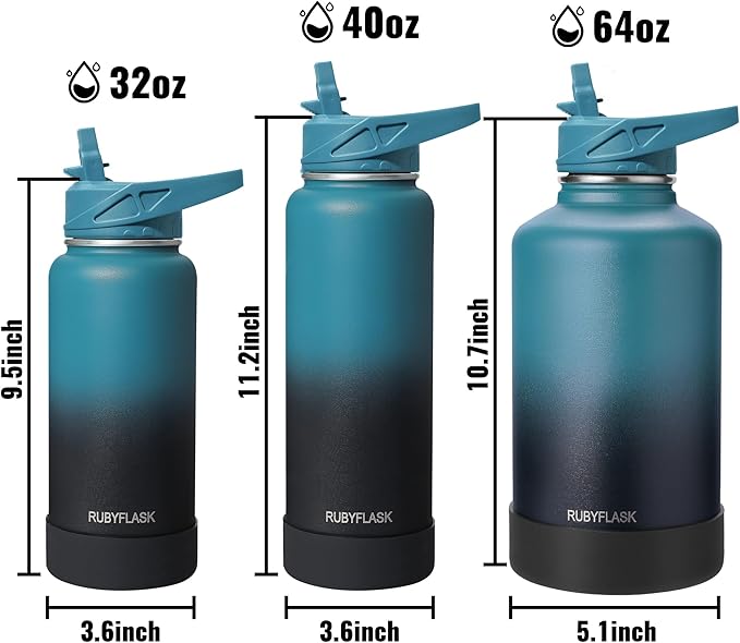 64oz Insulated Water Bottle with Straw, Half Gallon Stainless Steel Vacuum Water Jug, Large Thermal Water Bottle Flask with Leakproof 3 Lids for Travel, Camping, Gym Sports Light Blue