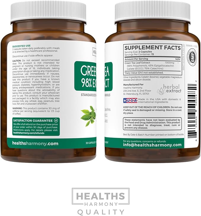 EGCG Green Tea Extract Capsules - Super High Potency Green Tea Pills Antioxidant Rich Formula Packed with Polyphenols Catechins & EGCG - 500mg Per Capsule - Non-GMO & Made in the USA (Trial Size)