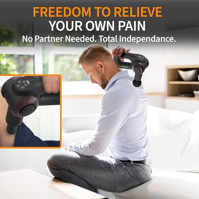 Deep Tissue Percussion Massage Gun | Handheld Multi-Angle Massager | Adjustable Arm for Full-Body Reach | Portable Muscle Recovery Tool | 30 lbs Stall Force | Quiet | 5-Speed | 240 Min Battery
