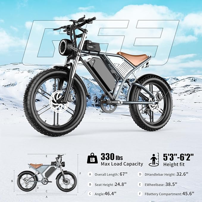 Electric Bike for Adults 1500W Motor 20" Fat Tire All-Terrain E-Bike 60-75 Miles 32MPH Electric Dirt Bike for Road Sand Mountain Snow - 48V 20AH Battery Powered Electric Motorcycle