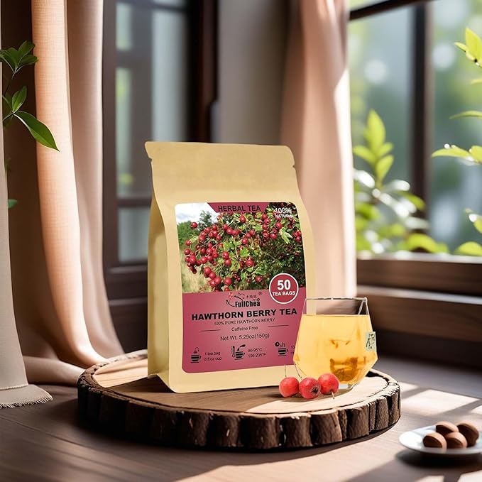 FullChea Hawthorn Berry Tea - 50 Teabags, 3g/bag - Premium, Non-GMO, Caffeine-free, Aids Digestion & Provides Antioxidants