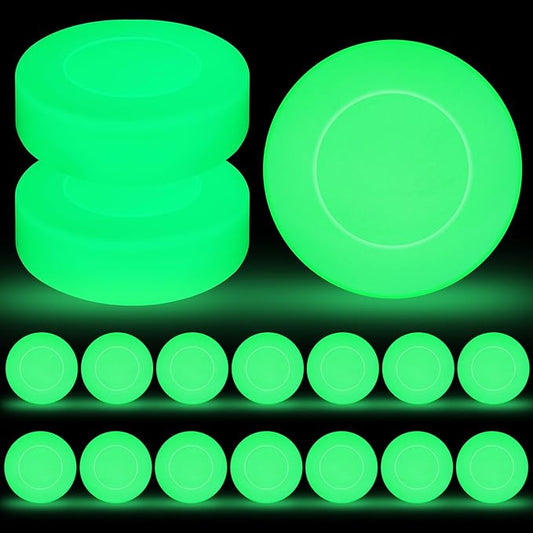 Elcoho Ice Hockey Puck, Glow in The Dark Party Pucks, Green Floor Puck Bulk with Drawstring Bag for Youth Adults Outdoor Indoor Sports Games Practicing & Training