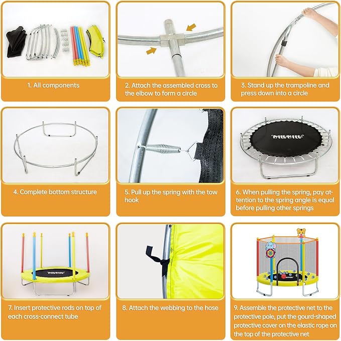 60" Indoor Outdoor Trampoline for Kids,MILUMILU Mini Baby Trampoline with Safety Enclosure Net, Basketball Hoop, Jumping Mat - Birthday Gifts for Children Boy Girl.