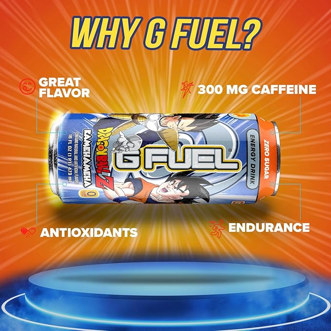 G Fuel Energy Drink, Strawberry Lychee, Sugar Free Beverage with 140mg Caffeine, Daily Energy Boost with Focus Amino, Vitamin + Antioxidants, 16 oz Cans (Kamehameha, 12-Pack)