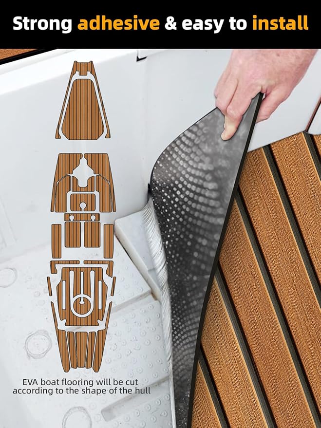 FOCEAN Boat Flooring EVA Foam Boat Decking Faux Teak Marine Flooring Boat Mat Boat Carpet Sheet for Motorboat RV Yacht Kayak Surfboard, 94.5"x 47.2"/35.4"/23.6"/15.7"