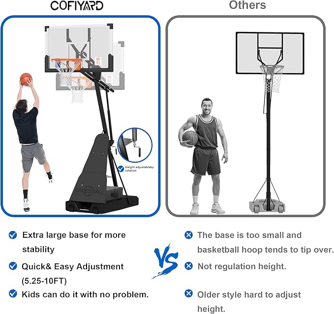 Basketball Hoop Outdoor with 44/54 Inch Shatterproof Backboard, 5.25-10FT Height Portable Basketball Hoop with Sandbag, Adjustable Basketball Goal System