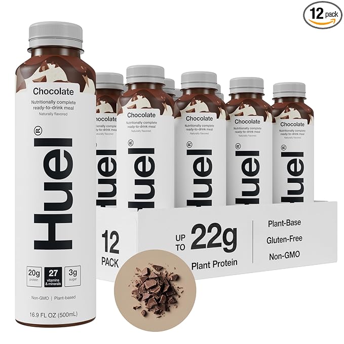 Huel Ready-to-Drink | Chocolate Meal Replacement Drink | High Protein Drink | Nutritionally Complete, Low Sugar, High Fiber, Plant Based, Vegan, Healthy | 20g Protein Per Bottle | 16.9 Fl Oz (12 Pack)