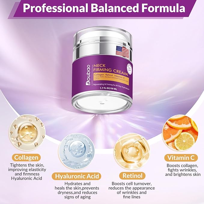 Advanced Neck Firming Cream – 3% Retinol & Hyaluronic Acid for Wrinkle Reduction, Lifting & Skin Tightening – Anti-Aging Moisturizer for Face, Neck & Décolleté – Deep Hydration, 3.4 FL（2 bottle）
