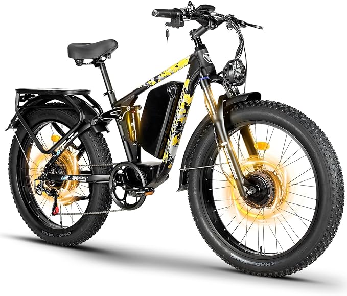 60V 26Ah Electric Bike for Adults 5000W, 60V Battery Ebike, 26"X4"Fat Tire Long Range Mountain Bike Full Suspension, Hydraulic Brake Electric Bicycle