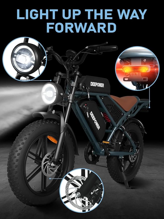 DEEPOWER Electric Bike for Adults,1500W/3500W Peak Motor 30MPH 35-180 Miles Electric Dirt Bike,Dual Suspension Ebikes for Adults, 20" Fat Tire E Bike with 624-2880Wh Battery,UL 2849 Tested