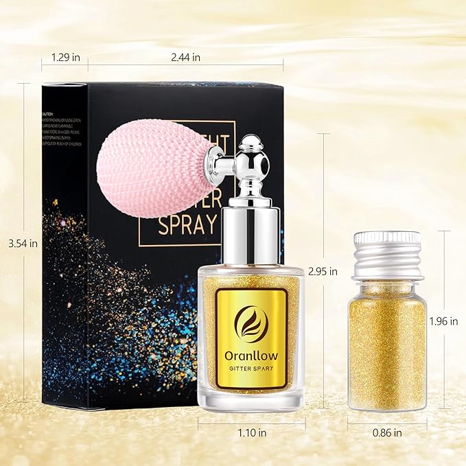 Holographic Body Glitter Spray - Shimmering Hair, Face & Body Sparkle for Festivals, Clothes, Nail Art Crafts Design & Special Events Makeup (Gold)