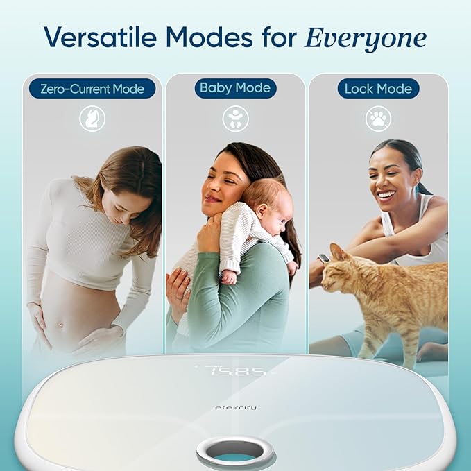 Etekcity Smart Rechargeable Scale for Body Weight, BMI, Fat, Muscle Mass, Digital Bathroom Scale with 13 Metrics, Secret Mode, Bluetooth Connect to Free Apps, Rainbow White