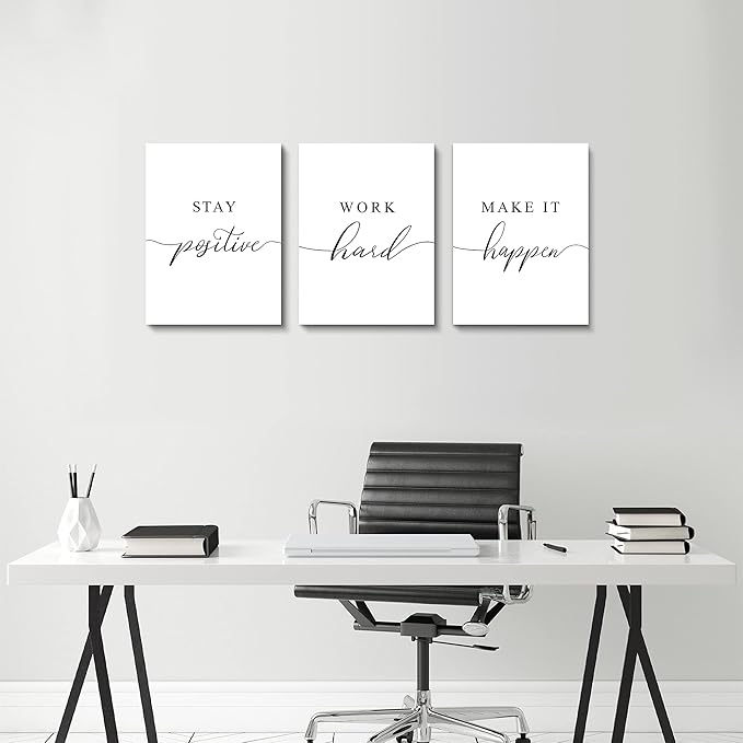 Framed Canvas Wall Art Positive Quote, Office Art, White Large Poster, Motivational Artwork Set of 3 Prints, Inspirational Poster Prints (G-3pcs,12x16inchx3pcs)