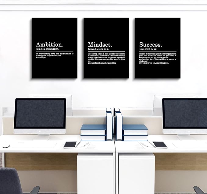 Inspirational Canvas Painting Wall Art -EPHANY ART - Mindset Quotes Prints, Motivational Wall Art Success Framed Entrepreneur Poster Positive Quotes Wall Poster for Home Office Workplace (M-3pcs,20x30inchx3pcs)