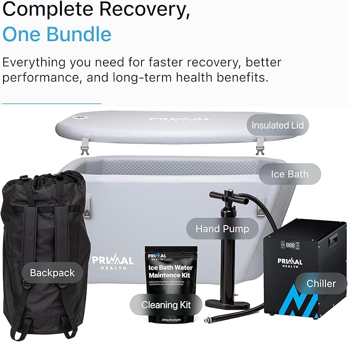 Cold Plunge Tub with Water Chiller (Maintains 37°F) – Complete Ice Bath Tub With Chiller – Ice Bath Water Chiller System with Hoses & Pumps – Cold Plunge Chiller for Recovery, Athletes & Home Use