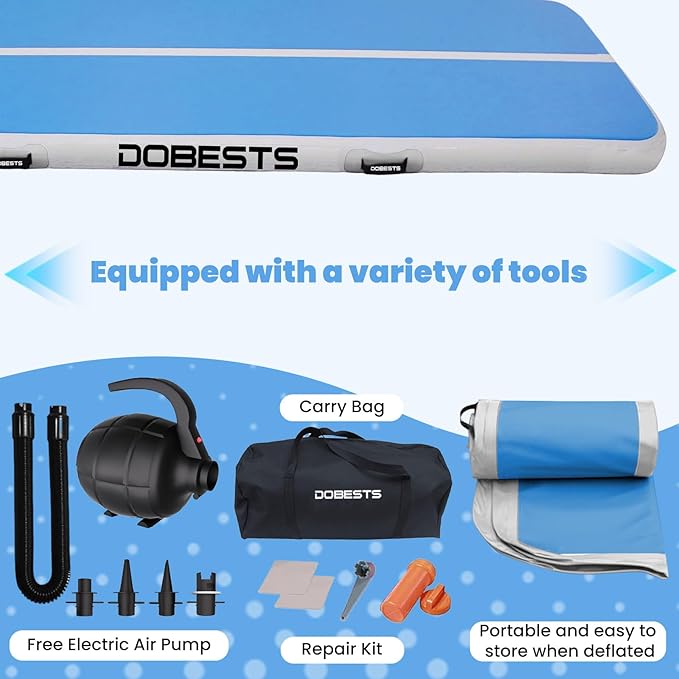 DOBESTS Inflatable Air Gymnastics Mat Tumbling Mat Tumble Track Gymnastics Training for Kids Home 6.6 feet 10 feet 13feet 16feet 20feet 4/8inch Thick for Cheerleading Dance Yoga Cheer Water With Pump