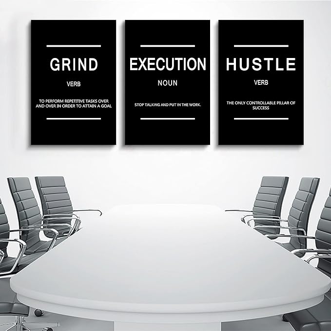 Framed Canvas Wall Art Success Quote, Office Wall Art, Black Large Poster, Positive Motivational Set of 3 Prints, Execute Failure Definition, Inspirational Print (B-3pcs,20x30inchx3pcs)