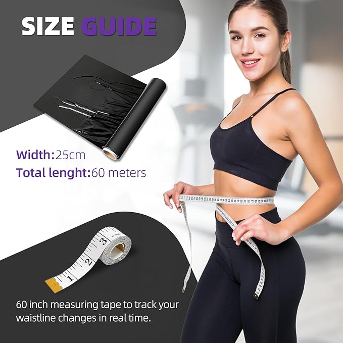 60 Meters Black Osmotic Plastic Body Wrap,Workout & Sweat Enhancer Stomach Film Body Applicator Power Wrap,DIY Sauna Wrap(2 Rolls)