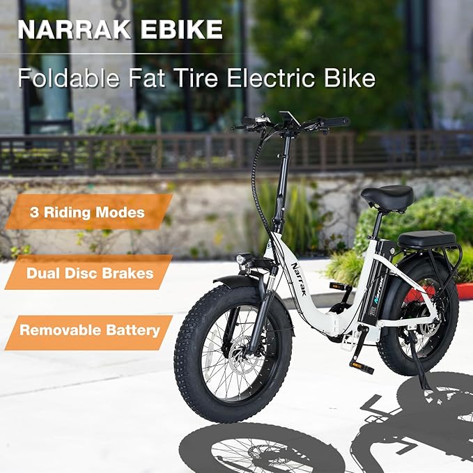 Fat Tire Folding Electric Bike, 48V & 624Wh Lithium Removable Battery, Peak 1100W Brushless Motor, Max Speed 28Mph, M5 Large LCD Display, Suspension, Step-Over/Thru Frame