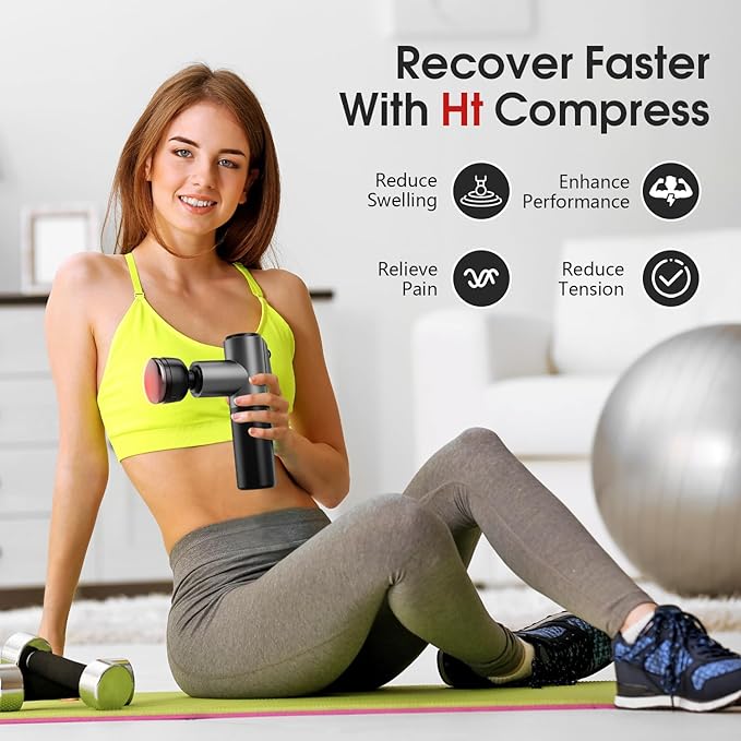 AERLANG Massage Gun Deep Tissue Massager with Heat and Cold Percussion Massage Gun Electric Mini Hand held Massager 5 Speed & 5 Massage Heads Messager Gun