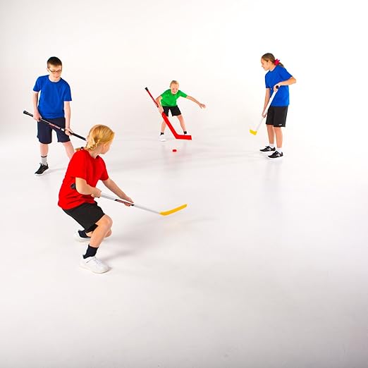 Cosom Senior Hockey Sticks for Floor Hockey and Street Hockey, 47" Standard Shaft, 20 Pieces Set with 12 Plastic Sticks, 2 Goalie Sticks, 3 Pucks and 3 Balls