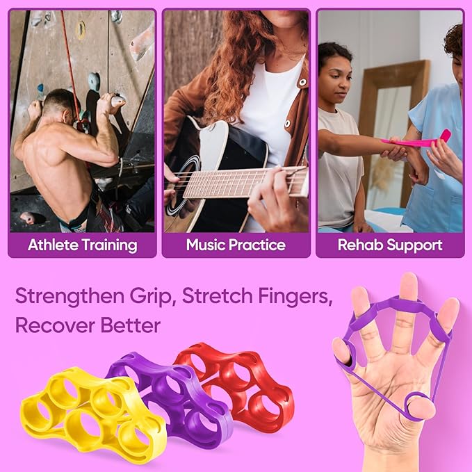FitBeast Grip Strength Trainer – 6 Pieces Hand Therapy Kit with Finger Extension Exerciser & Stress Balls for Adults, Rehab & Strength Training – for Men, Women, and Seniors