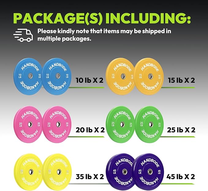 Colored Bumper Weight Plates Olympic Weight Plate Set 2-Inch, 10/15/20/25/35/45/55 lb Barbell Weight Plates Set for Home Gym, Rubber Strength Training Weights Plates for Weight Lifting