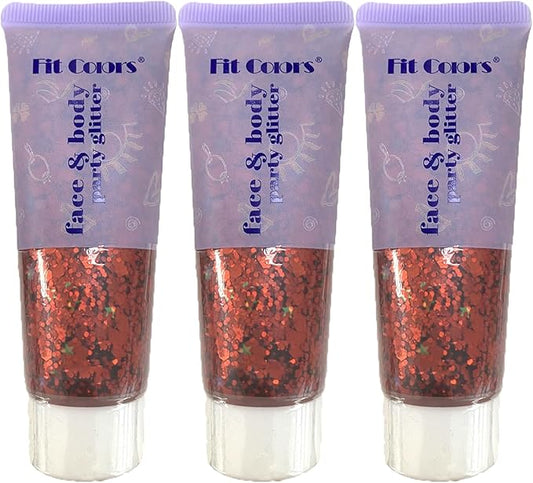 Face Body Glitter, Hair Glitter Sparkles Chunky Face Glitter Gel for Girls Makeup Singer Concerts Mermaid Festival Sequins Face Paint (3pc Red)