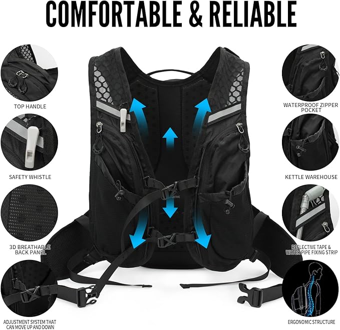 Hydration Pack Backpack, Lightweight Water Backpack with 2L Leakproof Hydration Bladder Daypack for Men Women,Running Hydration Vest for Outdoor Trail