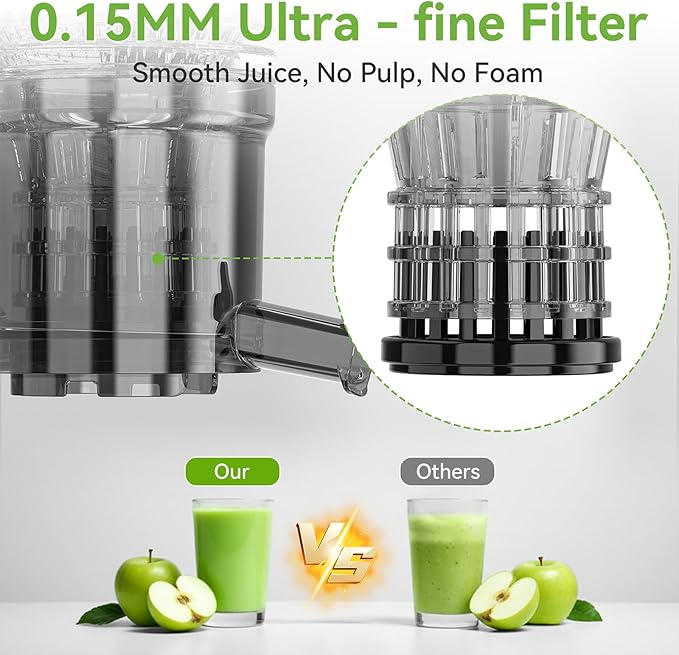 Cold Press Juicer - 5.3" Large Feed Chute Juicer Machines for Whole Vegetables & Fruits, 99% High Juice Yield, Quiet & Easy to Clean Slow Masticating Juicer, BPA-Free, Preserves More Nutrients (Black)