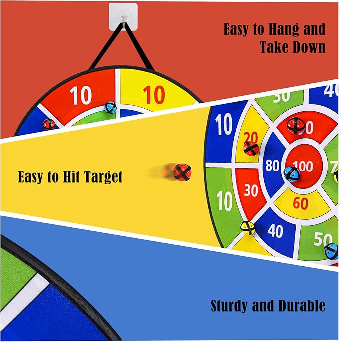 Dart Board Games for Kids Ages 3-12, Sticky Dart Board with 12 Balls & 12 Darts, Indoor Outdoor Toys for Boys, Party Birthday Gifts