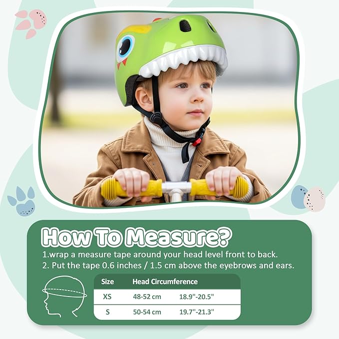 Dinosaur Bike Helmet for 1-3-5-8 Toddler Baby Kids, Lightweight Bicycle Helmet for Cycling Skateboard Roller Skate & Multi-Sports,2 Sizes for Boys and Girls
