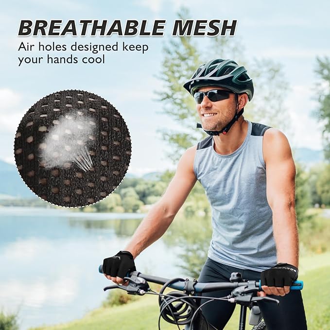 Cycling Gloves with Shock-Absorbing Pad, Extra Grip, Flexible Fit, Light Weight, Breathable for Men and Women Mountain Biking