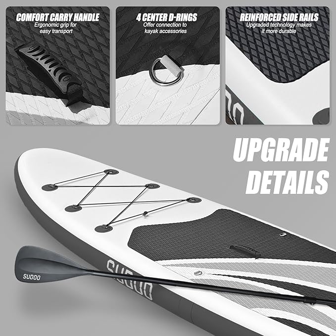 Inflatable Stand Up Paddle Board 10‘x30‘‘- Ultra-Light SUP with Backpack, Pump, Paddle, Coil Leash, 3 Fins, Repair Kit, Stable Design, Non-Slip EVA Deck for Adults & Youth
