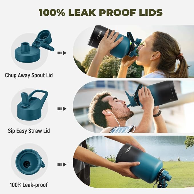 COKTIK 84oz Water Bottle with Straw - Triple Insulated Flask, 48hr Cold Retention Large Water Bottle, Leakproof Water Jug for Gym, Hiking, Camping, Outdoor Sports(Indigo Black)