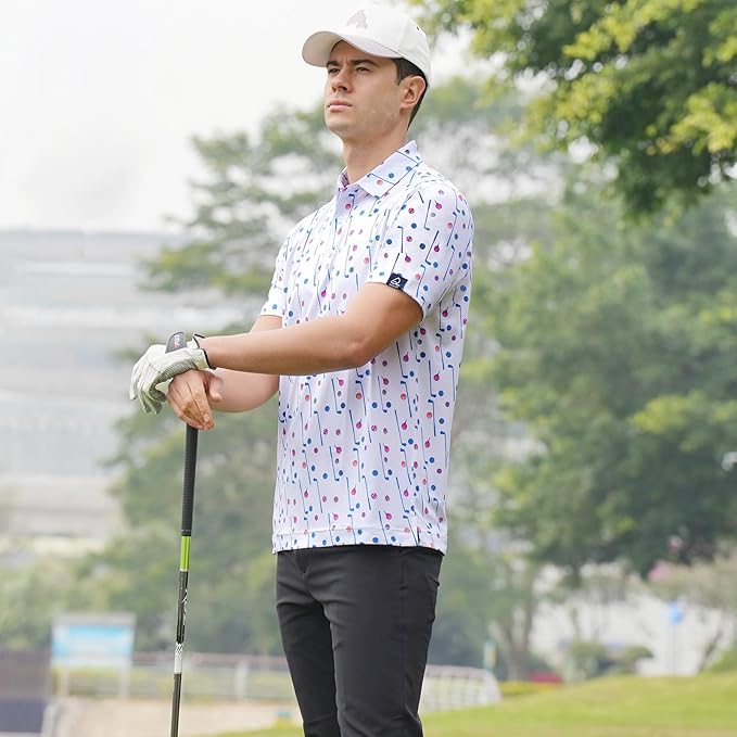 DEOLAX Mens Polo Shirts Fashion Print Mens Golf Shirt Dry Fit Mens Golf Polo Short Sleeve Quick Dry Funny Golf Shirt for Men