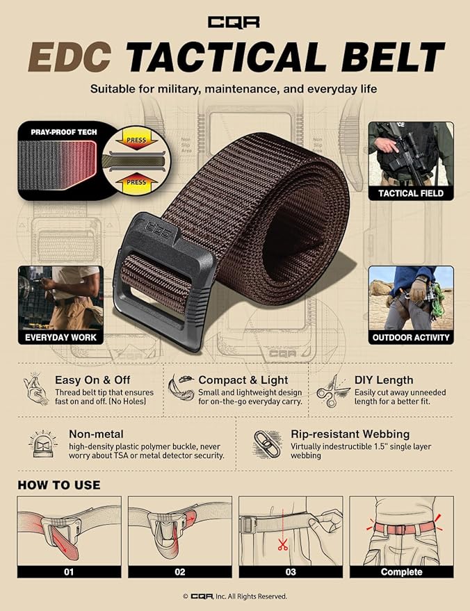 CQR Tactical Belt, Military Style Heavy Duty Belt, Webbing EDC Quick-Release Buckle