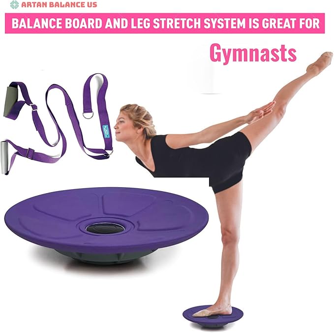 Dance, Cheerleading and Figureskating Trainer Stretching and Balance, 2 Pc. Set, Stretching, Disc Core Board and Flexibility Equipment Strap for Dance, Gymnastics, Turning, Stunt
