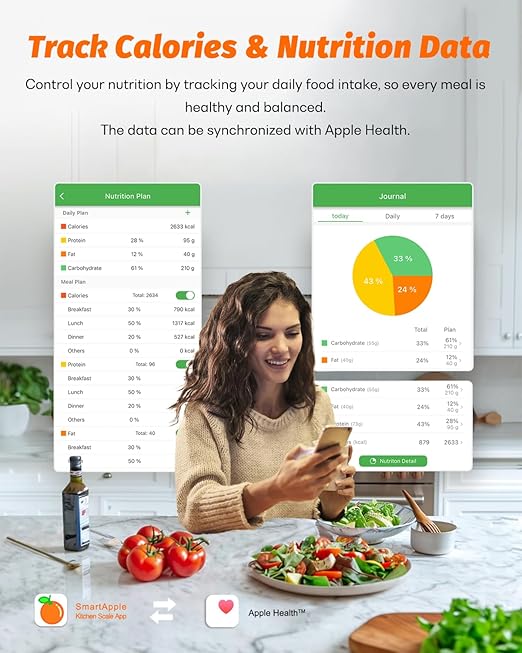 Ataller Smart Food Scales with Nutritional Calculator, Smartphone App with 26 Nutrients Tracking, Calorie, Marco, Digital Kitchen Weight Grams and Ounces for Weight Loss, 11 Pounds, Stainless Steel