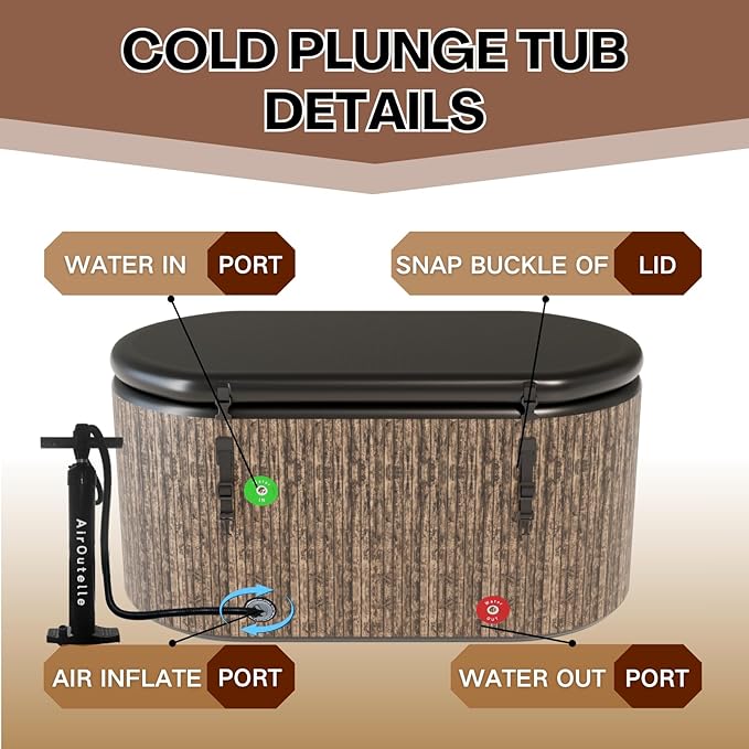 Cold Plunge Tub, Inflatable Ice Bath Tub, 216 - Gallon Large Bath Tubs for Cold Plunge, Durable, Portable & Compatible with Water Chiller for Recovery, Gyms and Cold - Water Training (Brown)