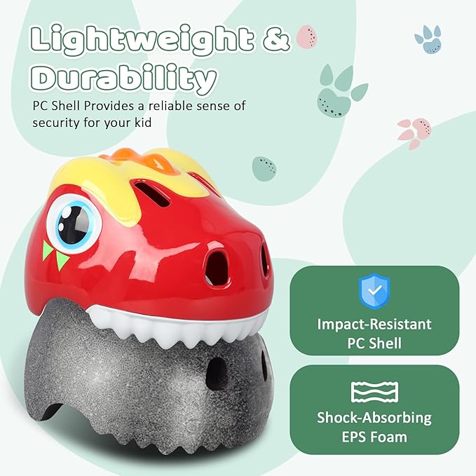 Dinosaur Bike Helmet for 1-3-5-8 Toddler Baby Kids, Lightweight Bicycle Helmet for Cycling Skateboard Roller Skate & Multi-Sports,2 Sizes for Boys and Girls