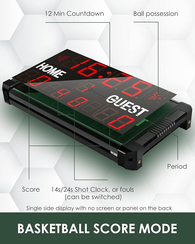 Football Scoreboard Basketball Scoreboard & Timer 14s/24s Shot Portable Digital Electronic LED Scoreboard for Football Basketball League Wrestling Tournament Soccer Sports Training Events
