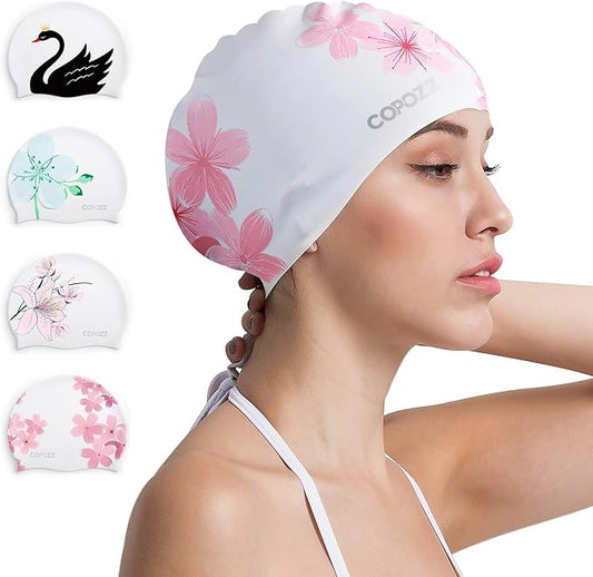 COPOZZ Stylish Silicone Swim Cap for Women – Comfortable, Durable, and Hair-Protecting Design