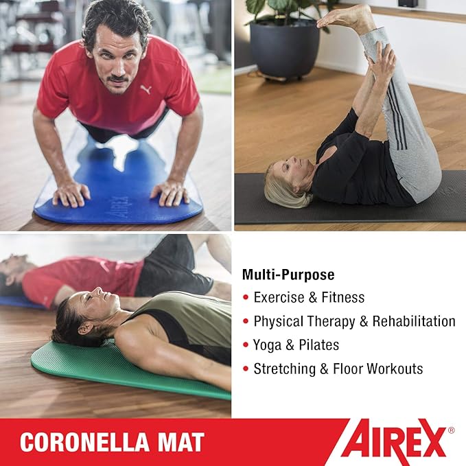 AIREX Official Coronella Exercise Mat - Home Workout Mat for Rehabilitation, Strength Training, Aerobics, Water Fitness, Exercise, Home Workouts, Floor Exercises with Premium Foam 78" x 23", Charcoal