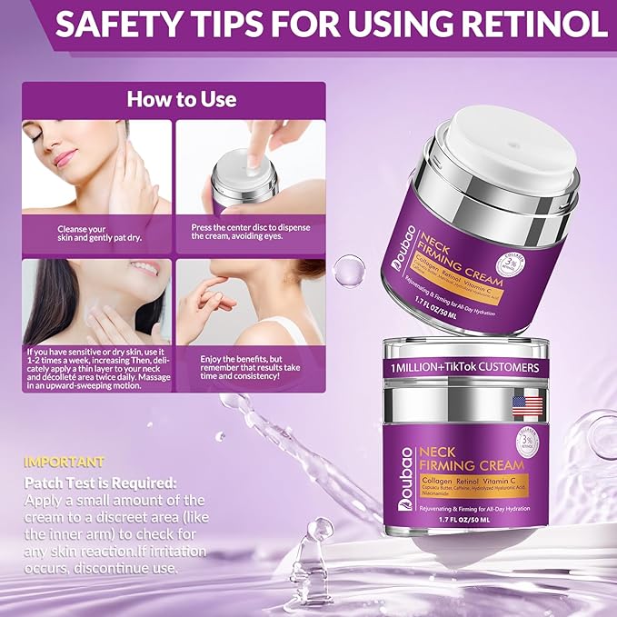 Advanced Neck Firming Cream – 3% Retinol & Hyaluronic Acid for Wrinkle Reduction, Lifting & Skin Tightening – Anti-Aging Moisturizer for Face, Neck & Décolleté – Deep Hydration, 3.4 FL（2 bottle）