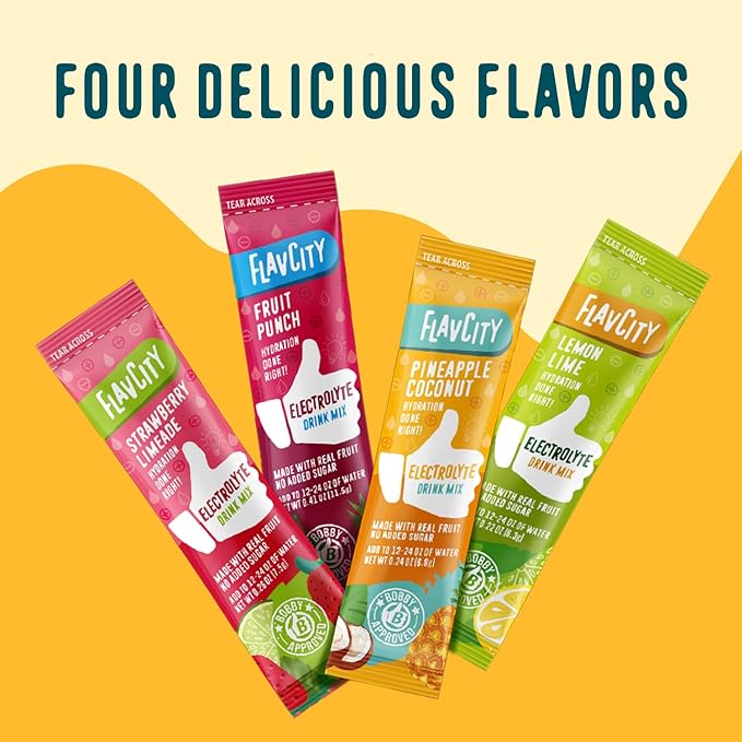 FlavCity Pineapple Coconut Electrolytes Powder Packets - 28 Hydration Packets - No Added Sugar - Hydration Powder with Real Fruit & Unrefined Sea Salt - Keto & Gluten-Free (28 Stick Packs)